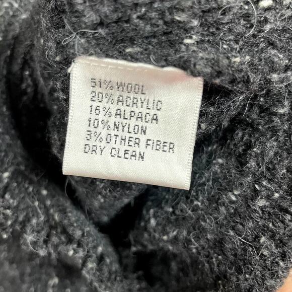 TALBOTS Womens LG Charcoal Wool/Alpaca Blend Button Front Fringe Cardigan Dark - Picture 4 of 8